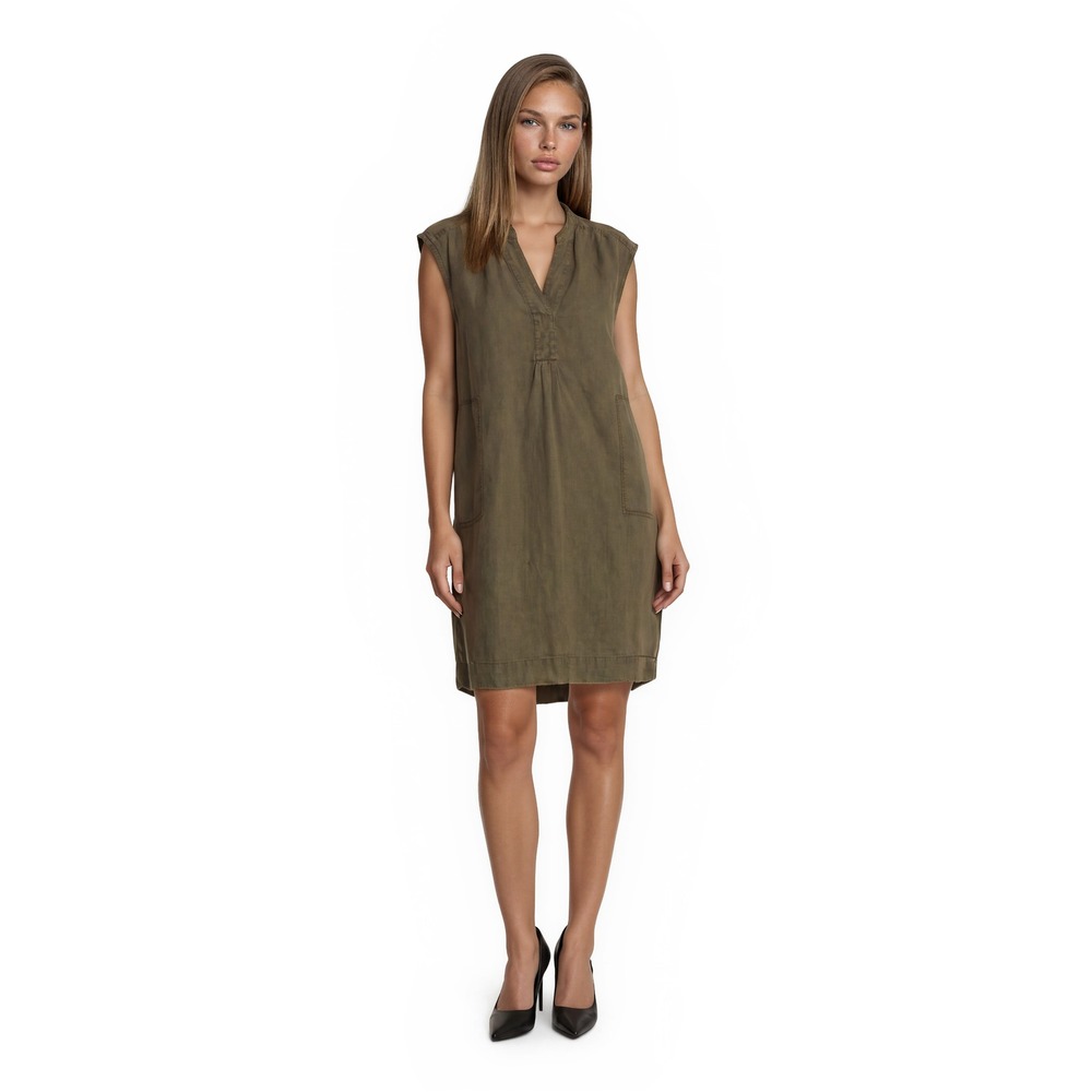 Anthropologie Shift Dress Women's‎ Size XS Olive Green Linen Cotton Pockets